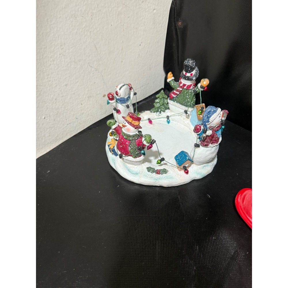 Yankee Candle Snowmen Resin Candle Holder Plate Holiday Winter Decor 1179057